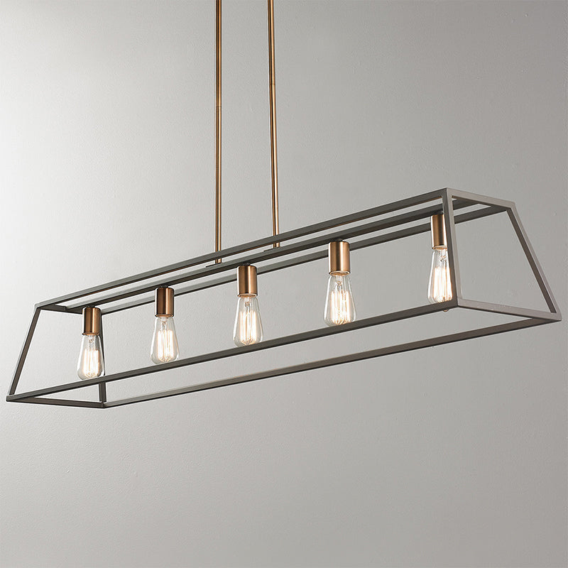 Industrial Black Trapezoid Island Light: 5-Bulb Metal Fixture For Dining Room Ceiling Suspension