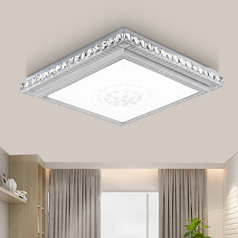 23.5-42.5" Wide LED Ceiling Flush Mount Bedroom Lamp - White Flush Light with Acrylic Shade & Crystal Accents