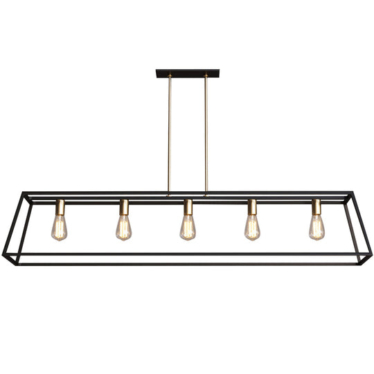 Industrial Black Trapezoid Island Light: 5-Bulb Metal Fixture For Dining Room Ceiling Suspension