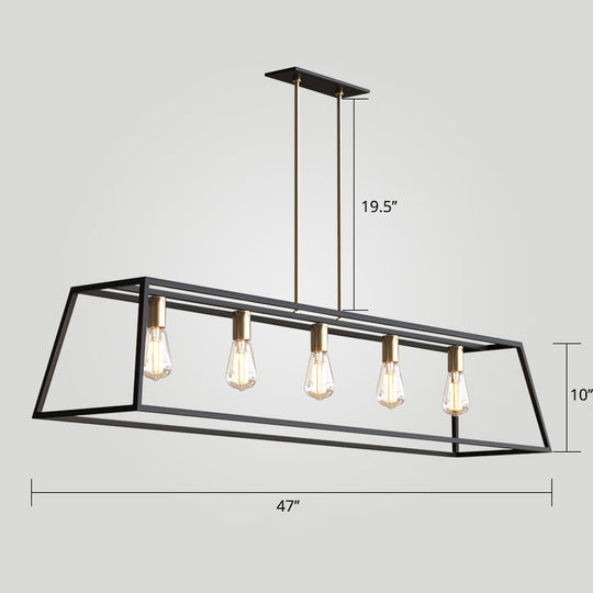 Industrial Black Trapezoid Island Light: 5-Bulb Metal Fixture For Dining Room Ceiling Suspension