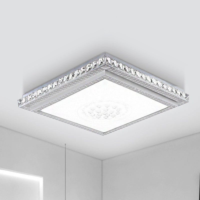 23.5-42.5" Wide LED Ceiling Flush Mount Bedroom Lamp - White Flush Light with Acrylic Shade & Crystal Accents