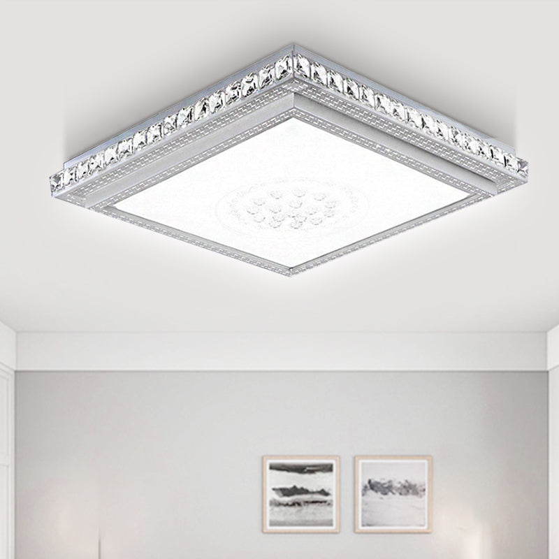 23.5-42.5" Wide LED Ceiling Flush Mount Bedroom Lamp - White Flush Light with Acrylic Shade & Crystal Accents