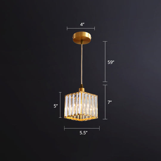 Gold Prismatic Crystal Ceiling Lamp - 1-Light Pendant Fixture