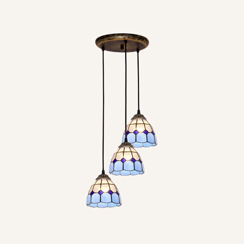 Tapered Stained Glass Cluster Pendant Light - Tiffany Style - 3 Light Suspension Fixture