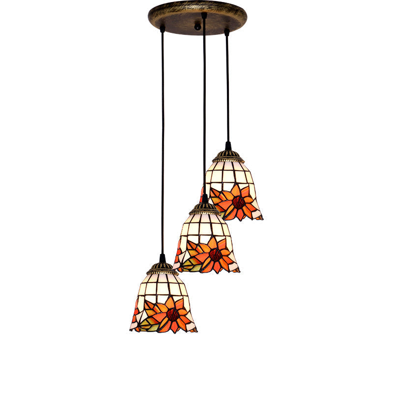 Tapered Stained Glass Cluster Pendant Light - Tiffany Style - 3 Light Suspension Fixture