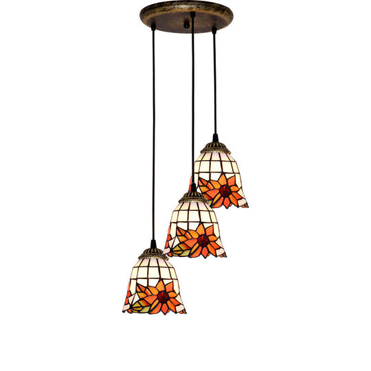 Tapered Stained Glass Cluster Pendant Light - Tiffany Style - 3 Light Suspension Fixture