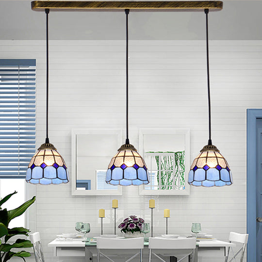 Tapered Stained Glass Cluster Pendant Light - Tiffany Style - 3 Light Suspension Fixture