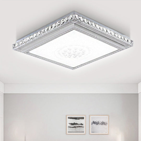 23.5-42.5 Wide Led Ceiling Flush Mount Bedroom Lamp - White Light With Acrylic Shade & Crystal