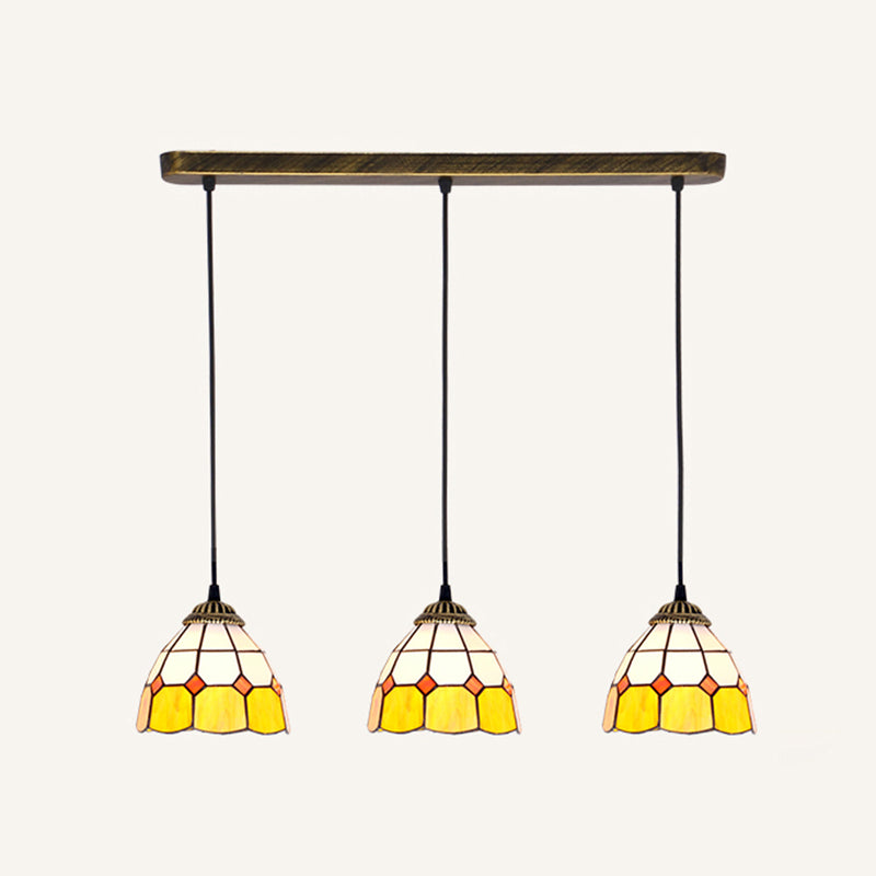 Tapered Tiffany Stained Glass Cluster Pendant Light - 3-Light Suspension Fixture Gold-Black / Yellow