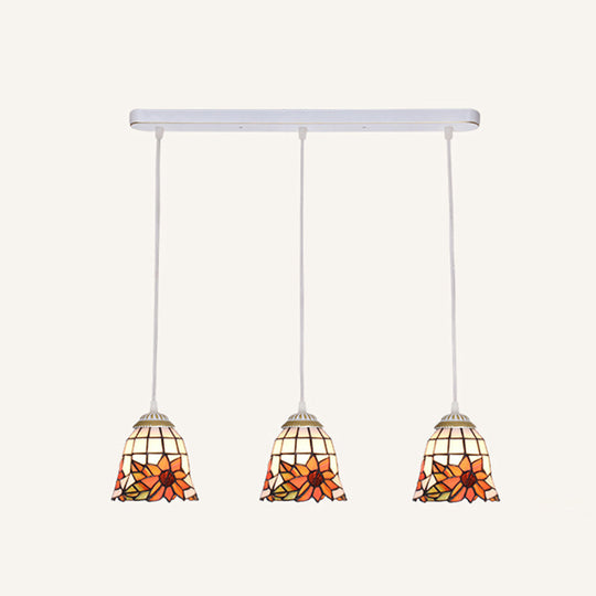 Tapered Tiffany Stained Glass Cluster Pendant Light - 3-Light Suspension Fixture White / Orange