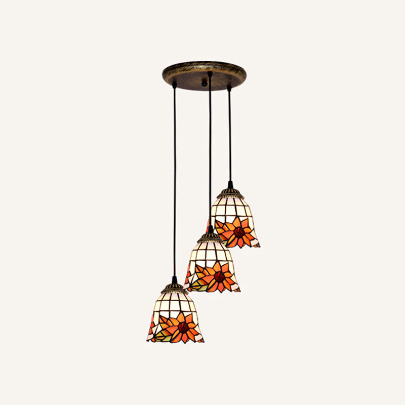 Tapered Tiffany Stained Glass Cluster Pendant Light - 3-Light Suspension Fixture Gold-Black / Orange