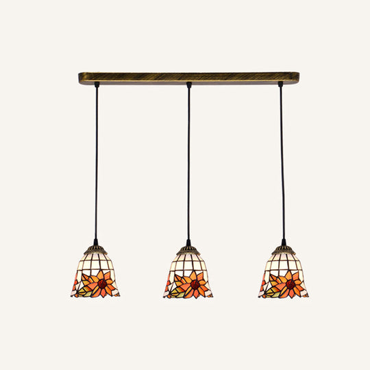 Tapered Tiffany Stained Glass Cluster Pendant Light - 3-Light Suspension Fixture Gold-Black / Orange