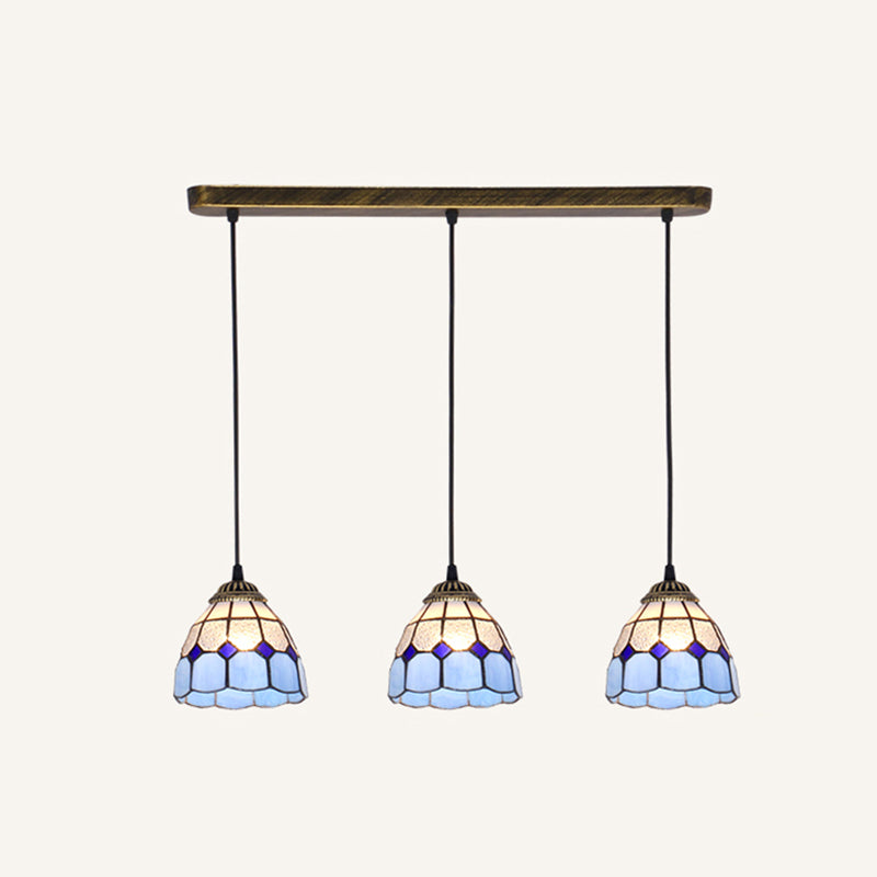 Tapered Stained Glass Cluster Pendant Light - Tiffany Style - 3 Light Suspension Fixture