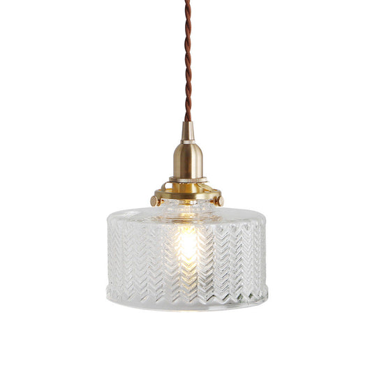 Nordic Brass Pendant Light with Clear Wavy Glass - 1-Bulb Suspended Fixture