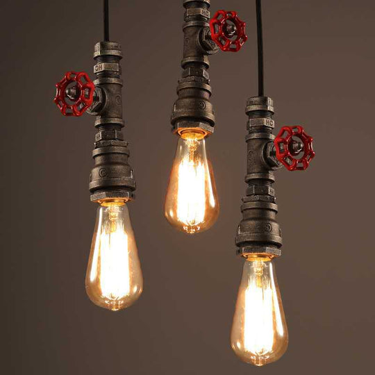 Industrial Water Pipe Bedside Pendant Light Fixture: 1-Head Wrought Iron Hanging Lamp Bronze