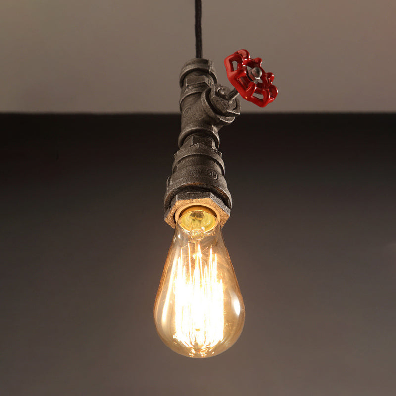 Industrial Water Pipe Bedside Pendant Light Fixture: 1-Head Wrought Iron Hanging Lamp