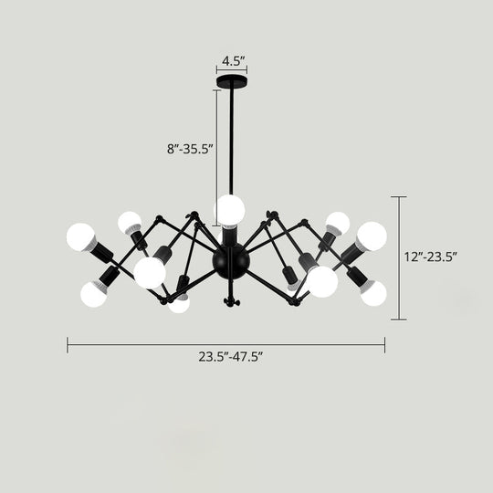 Industrial Spider Chandelier with Open Bulb Design for Clothing Shops