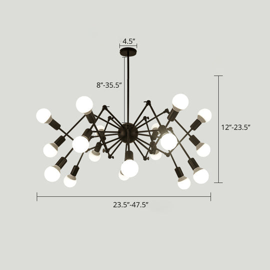 Industrial Spider Chandelier with Open Bulb Design for Clothing Shops