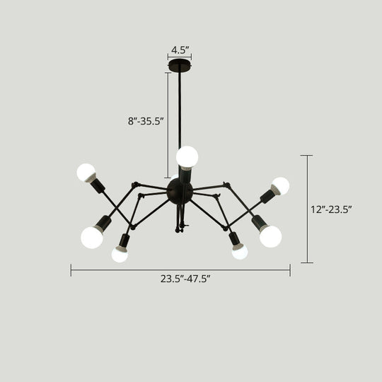 Industrial Spider Chandelier with Open Bulb Design for Clothing Shops