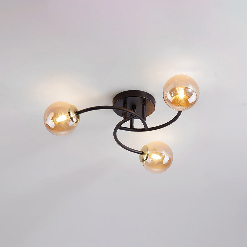 Modern Swirled Metal Semi Flush Ceiling Light with Glass Ball Shade