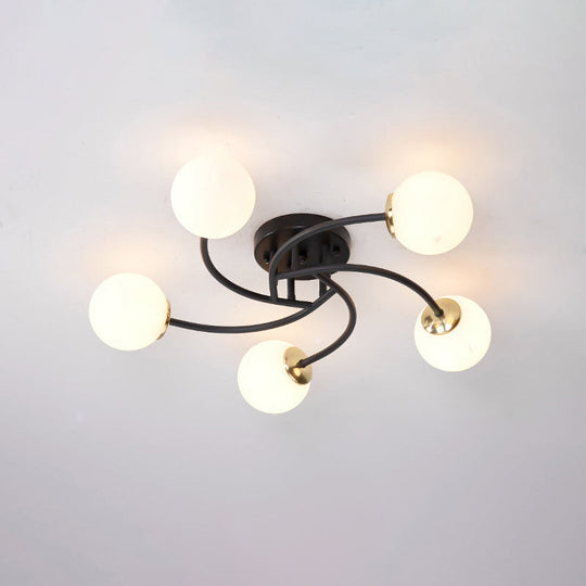 Modern Swirled Metal Semi Flush Ceiling Light with Glass Ball Shade