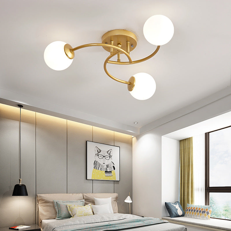 Modern Swirled Metal Semi Flush Ceiling Light with Glass Ball Shade