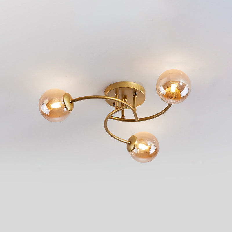 Modern Swirled Metal Semi Flush Ceiling Light with Glass Ball Shade