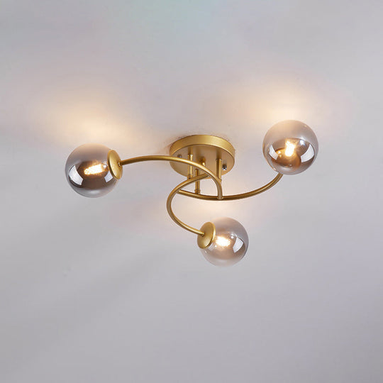 Modern Swirled Metal Semi Flush Ceiling Light with Glass Ball Shade