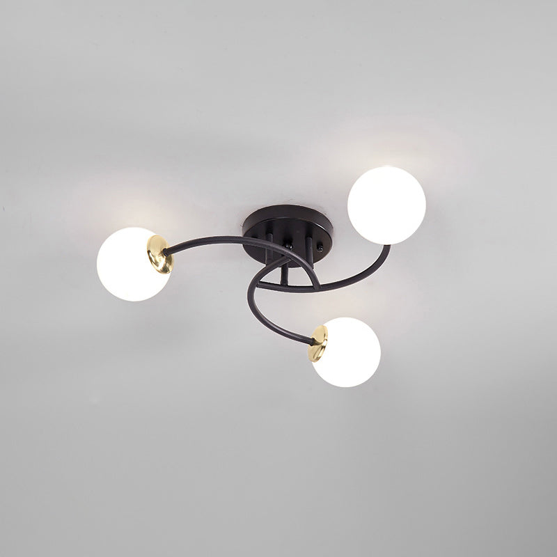 Modern Swirled Metal Semi Flush Ceiling Light with Glass Ball Shade