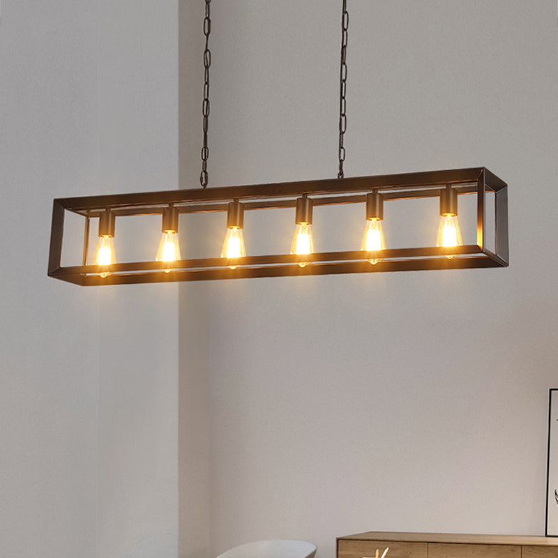 Black Industrial Rectangular Island Pendant Metallic Ceiling Light Fixture