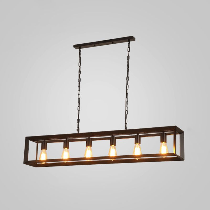 Black Industrial Rectangular Island Pendant Metallic Ceiling Light Fixture 6 /