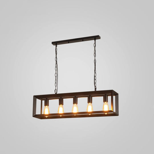 Black Industrial Rectangular Island Pendant Metallic Ceiling Light Fixture 5 /