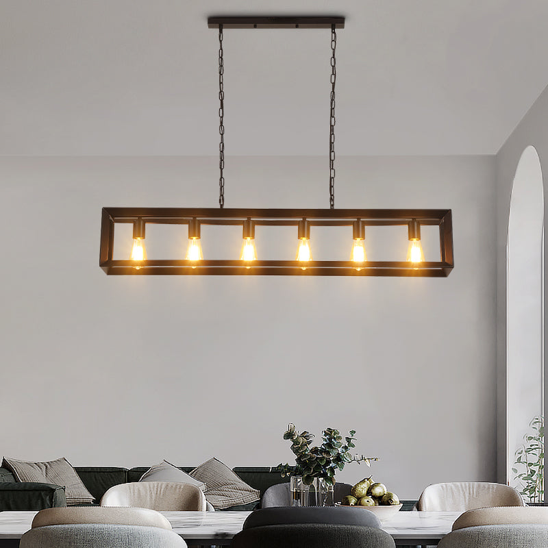 Black Industrial Rectangular Island Pendant Metallic Ceiling Light Fixture