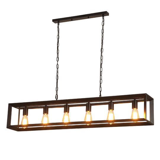 Black Industrial Rectangular Island Pendant Metallic Ceiling Light Fixture