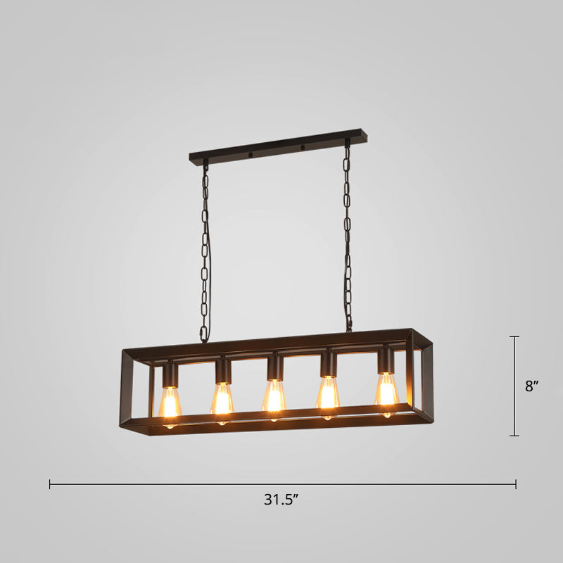 Black Industrial Rectangular Island Pendant Metallic Ceiling Light Fixture