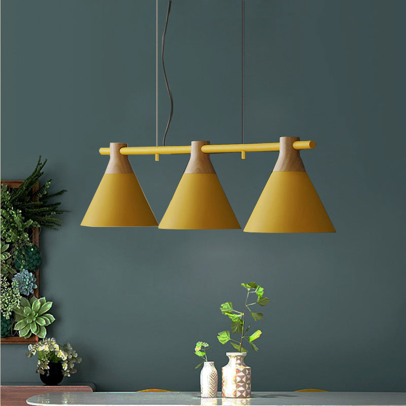 Macaron Metal Restaurant Pendant Light With 3 Conical Bulbs