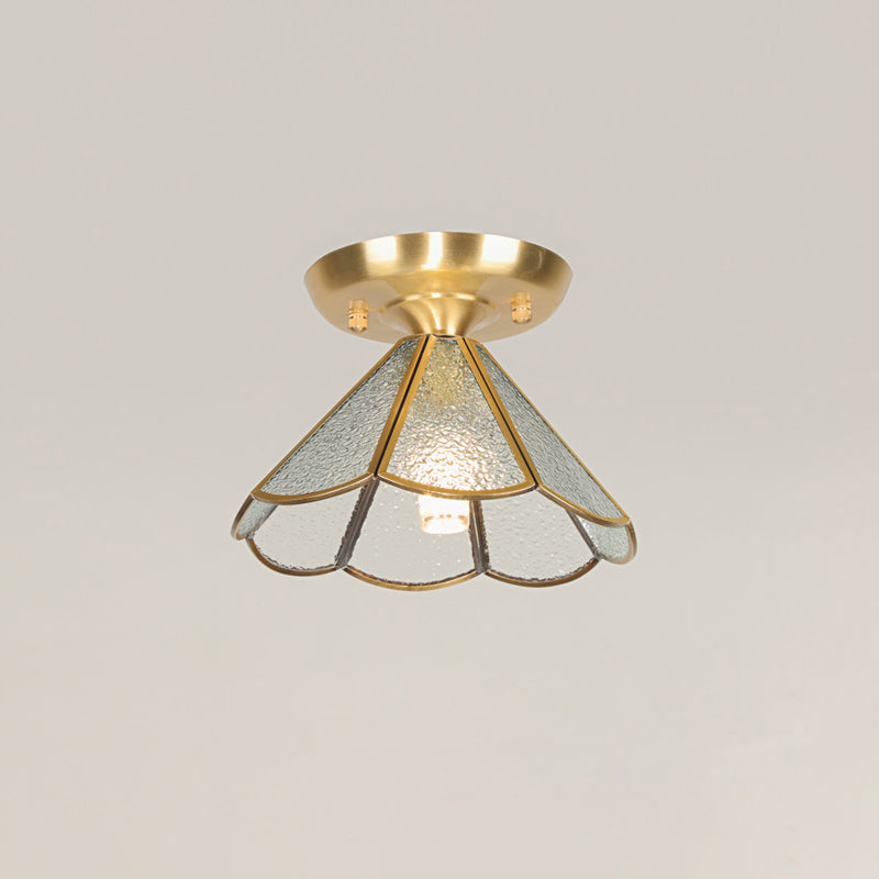 Tiffany Floral Semi-Mount 1-Light Ceiling Flush Light In Brass Perfect For Hallway Décor Clear