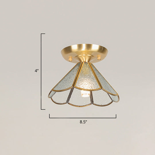 Tiffany Floral Semi-Mount 1-Light Ceiling Flush Light In Brass Perfect For Hallway Décor