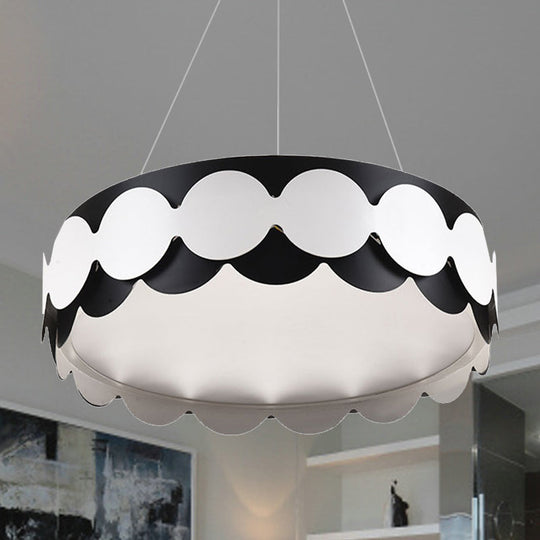 Tiziana - Black Black Metal Scalloped Drum Hanging Pendant Contemporary Restaurant Integrated LED Pendant Lamp in Warm/White/Neutral