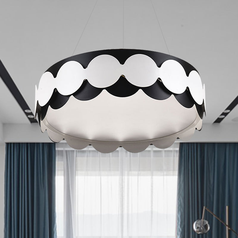 Tiziana - Black Black Metal Scalloped Drum Hanging Pendant Contemporary Restaurant Integrated LED Pendant Lamp in Warm/White/Neutral