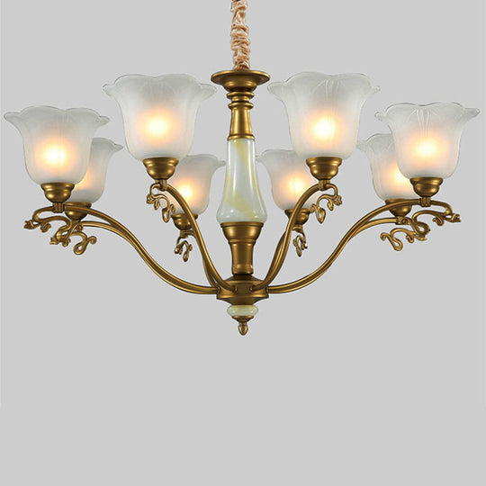 Traditional Brass Scalloped Chandelier - Frosted Glass Pendant Light Fixture (3/6/8 Lights) For