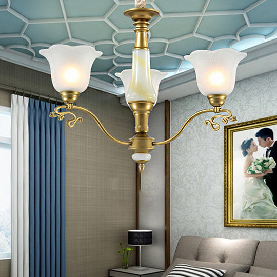 Traditional Brass Scalloped Chandelier - Frosted Glass Pendant Light Fixture (3/6/8 Lights) For