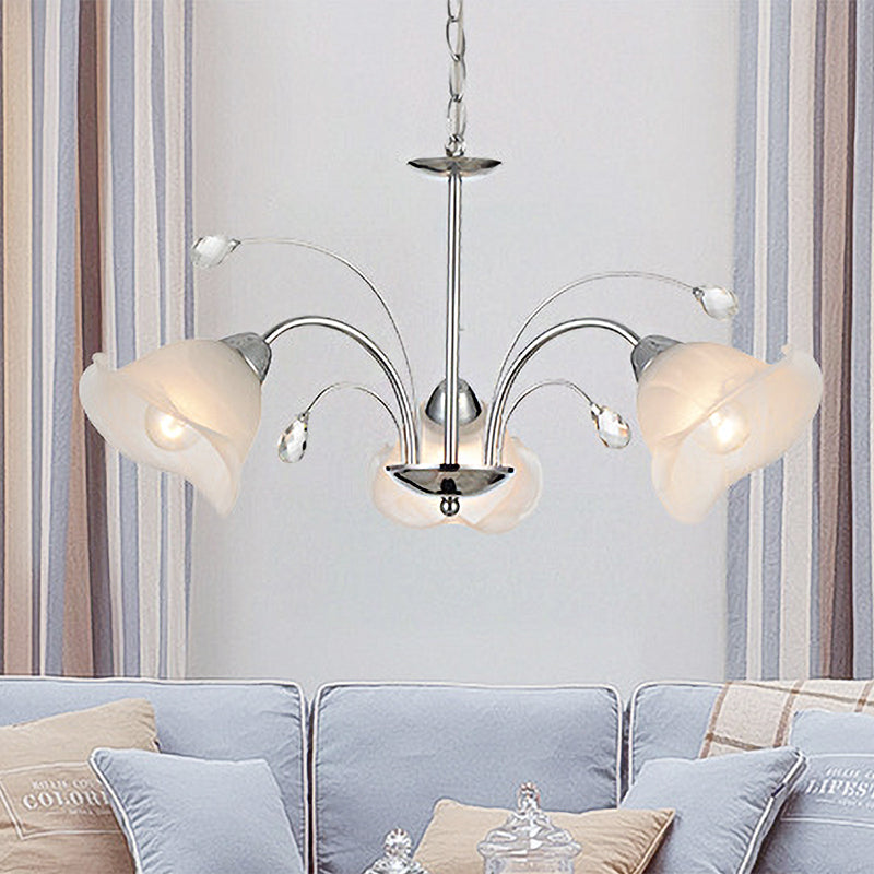 3/5-Light White Glass Pendant Chandelier - Traditional Chrome Flared Kitchen Ceiling Fixture 3 /