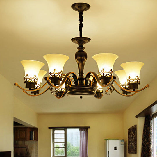 Traditional Bell Frosted Glass Chandelier Pendant Light For Living Room - Black 3/6/8 Lights 8 /