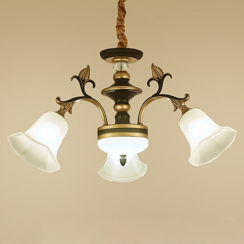 Traditional Flared Frosted Glass Ceiling Light Chandelier - 3/6 Lights Brass Finish 3 /