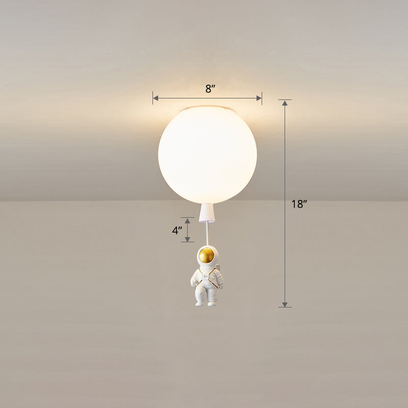 Kids Astronaut And Balloon Ceiling Light White 1-Bulb Flush Mount With Acrylic Shade