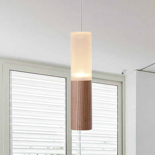 Contemporary Led Pendant Light With Wood Tubular Design For Kitchen Ceiling - Choose 1 5 7 Or 9