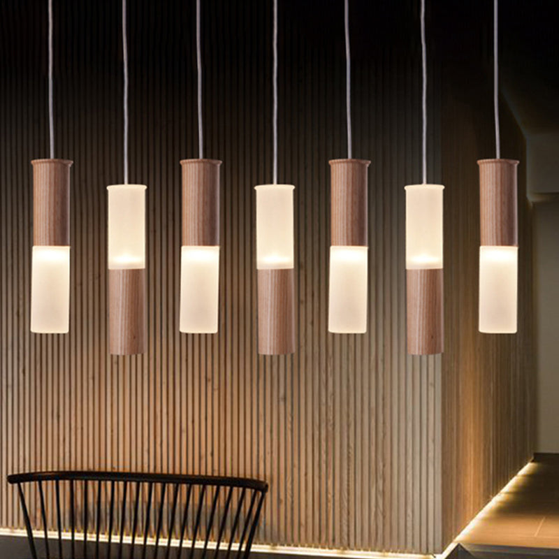 Contemporary Led Pendant Light With Wood Tubular Design For Kitchen Ceiling - Choose 1 5 7 Or 9