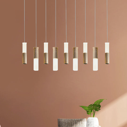 Contemporary Led Pendant Light With Wood Tubular Design For Kitchen Ceiling - Choose 1 5 7 Or 9