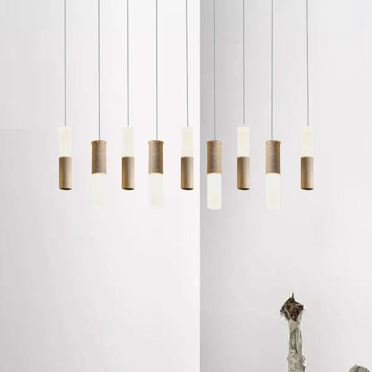 Contemporary Led Pendant Light With Wood Tubular Design For Kitchen Ceiling - Choose 1 5 7 Or 9